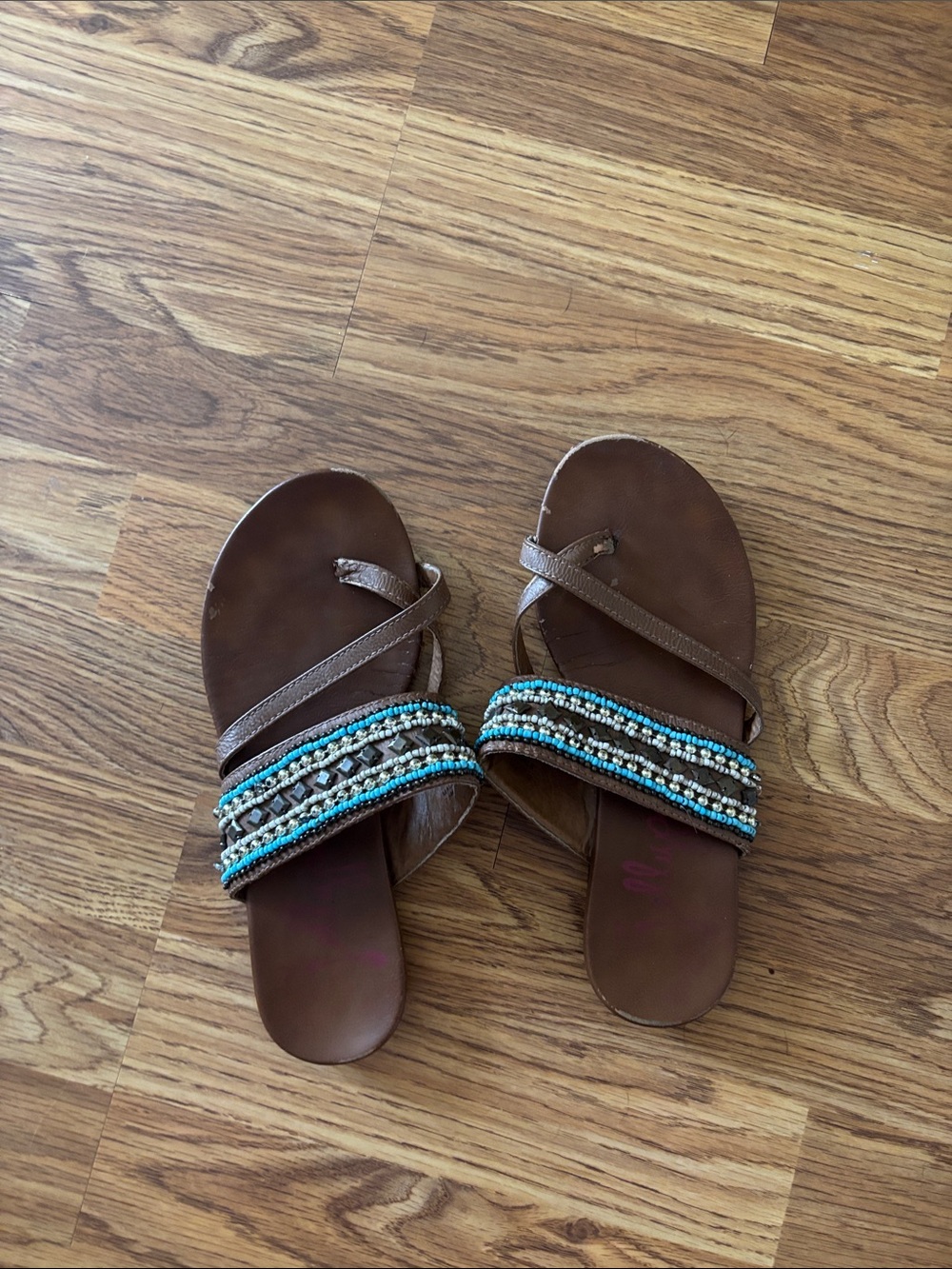 Jellypop Brown Slide Sandals with Turquoise Beading